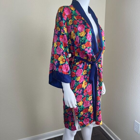 Vintage Victoria's Secret Gold Label Women Floral Satin Short Robe Sleepwear 90s - Picture 13 of 17